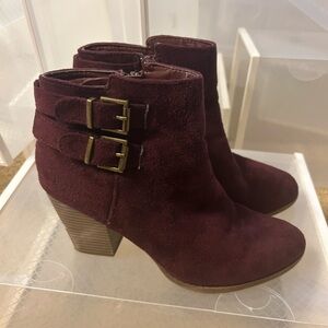 Burgundy Suede Ankle Boots